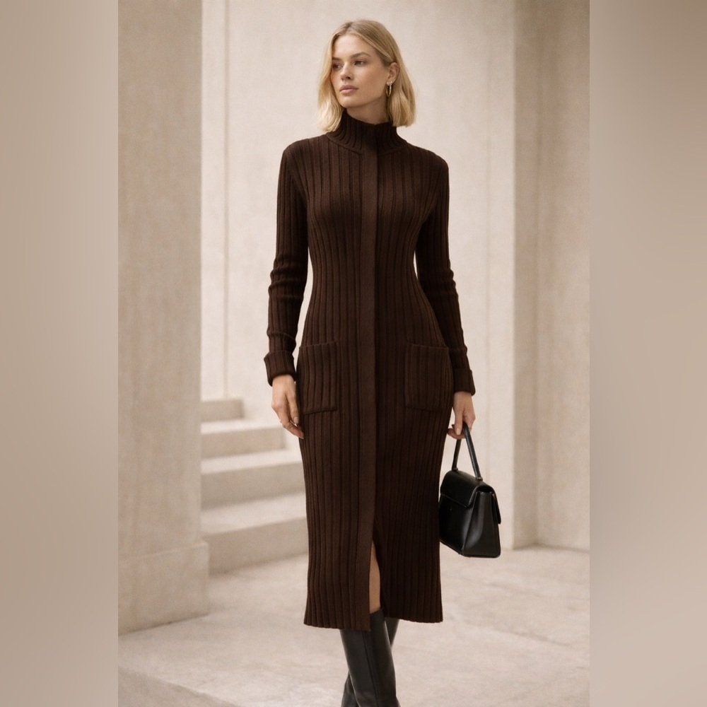 Ralph Lauren Dark Brown Ribbed Long Cardigan